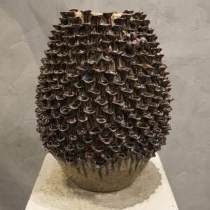 Brown Egg Vase with Blue and Red Effect