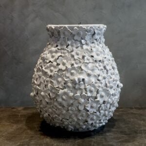 Flower Embossed Ceramic Vase (White)